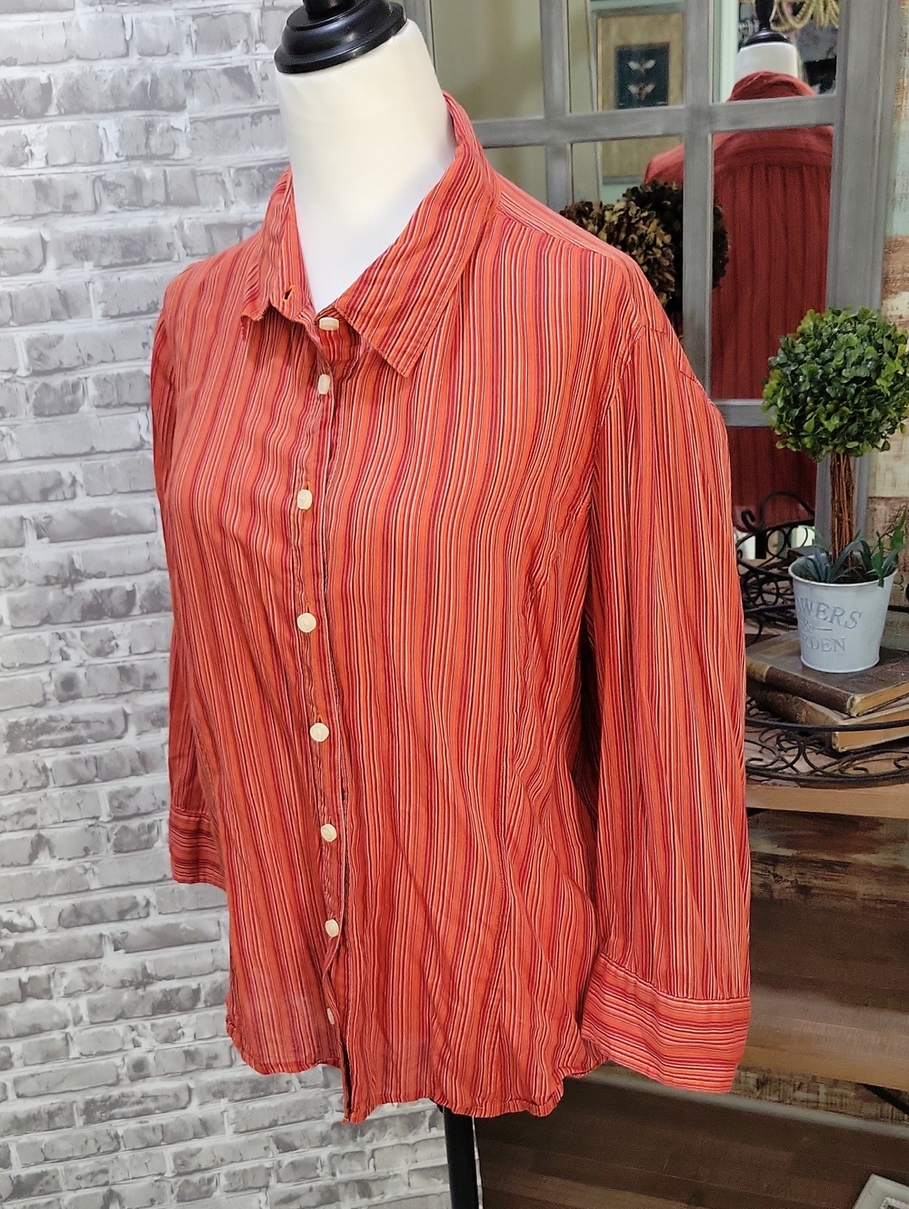 Talbots Sunset Striped Button-Down Long Sleeve Blouse - Size XL